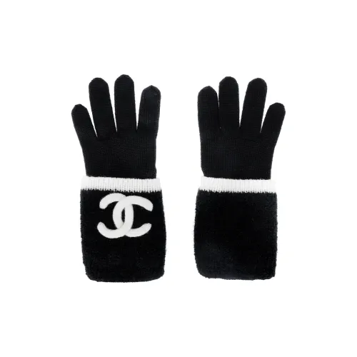 CHANEL Knit Gloves Women's Black