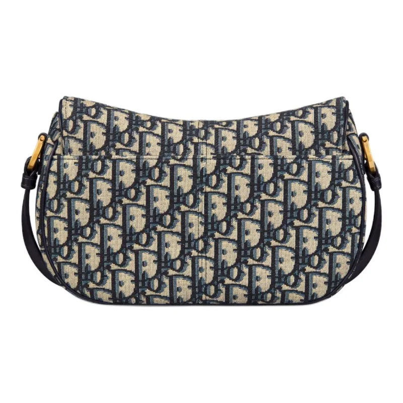 DIOR Oblique Printed Fabric Shoulder Bag Crossbody Bag Small Size Women's Blue-2