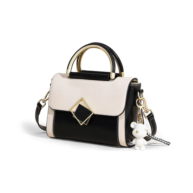 COMELY Cow Leather Handbag Women's Crossbody Bag Regular Women's Black & White-2