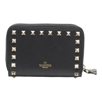 Valentino Rockstud Cow Leather Wallet Regular Women's Black