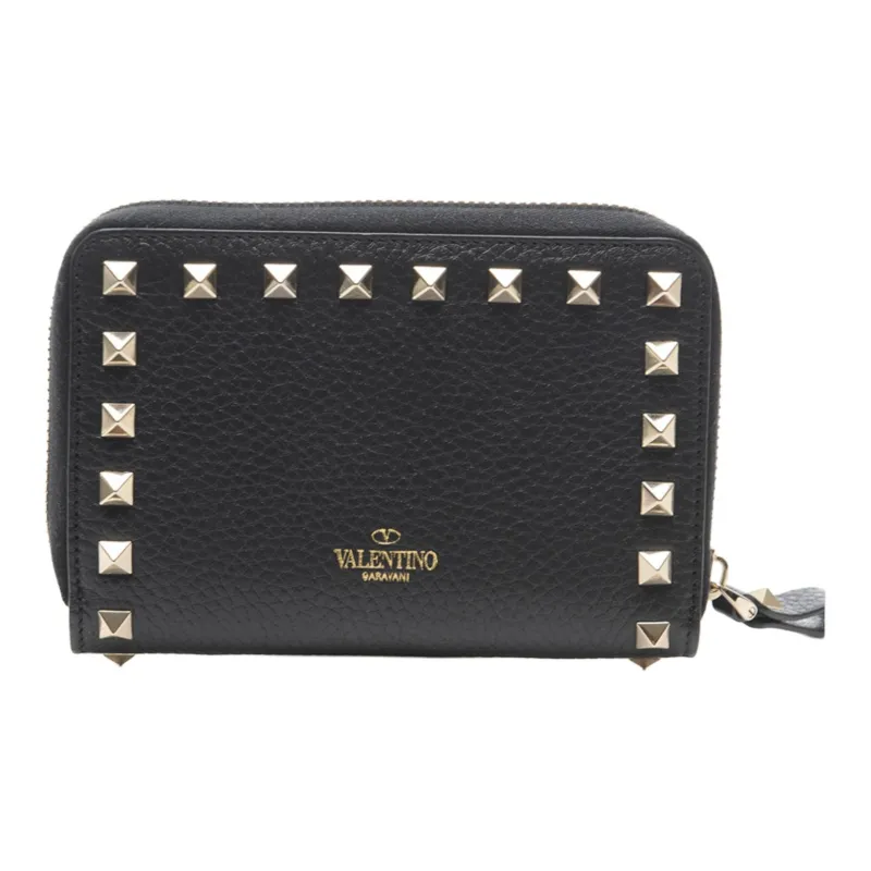 Valentino Rockstud Cow Leather Wallet Regular Women's Black-0
