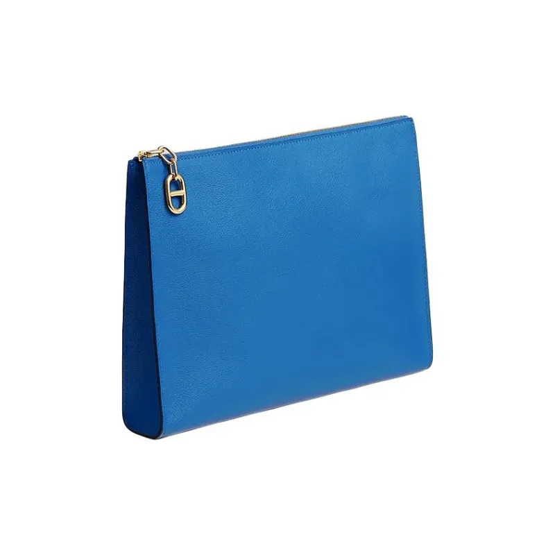 HERMES Evercolor Calfskin Makeup Bag Large Size Men's I7 Bleu Zellige Mosaic Blue-1