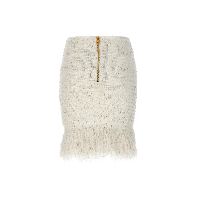 BALMAIN Tweed Fringed Mini Skirt-1