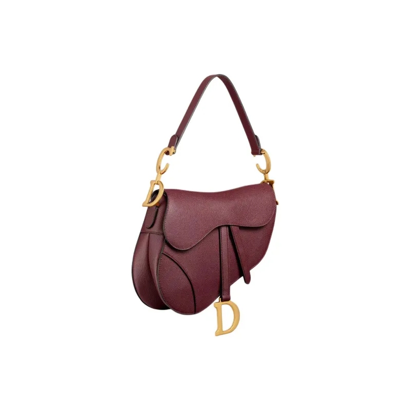 DIOR Saddle Grained Cow Leather Saddle Bag Shoulder Bag Crossbody Bag Handbag Women's Burgundy-1