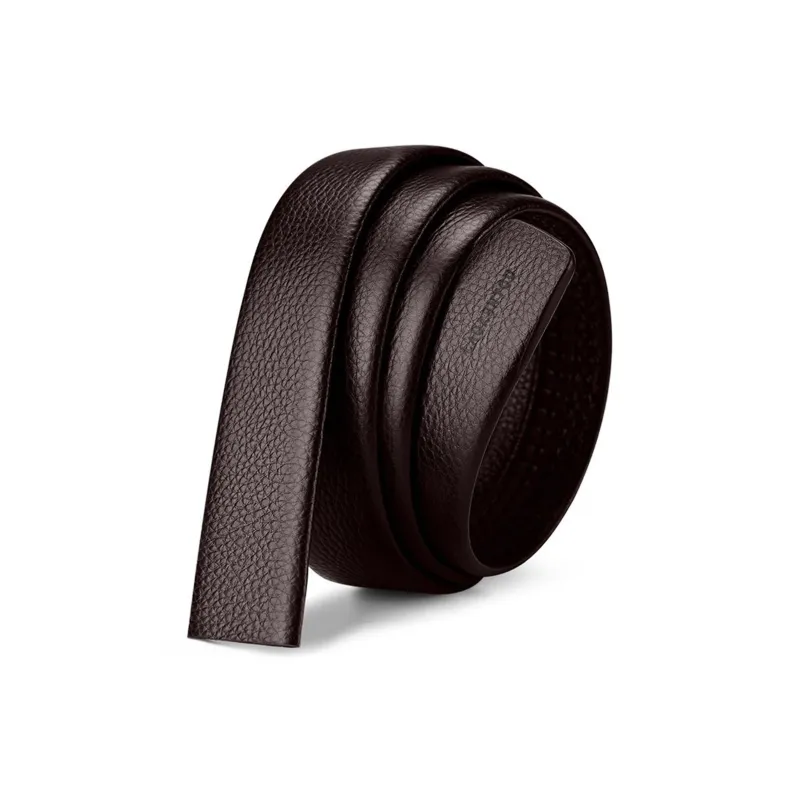 Old Man's Head Top Grain Cow Leather Buttonless Headband Business Classic Woven Belt Automatic Buckle Men's Width 3.5cm-1