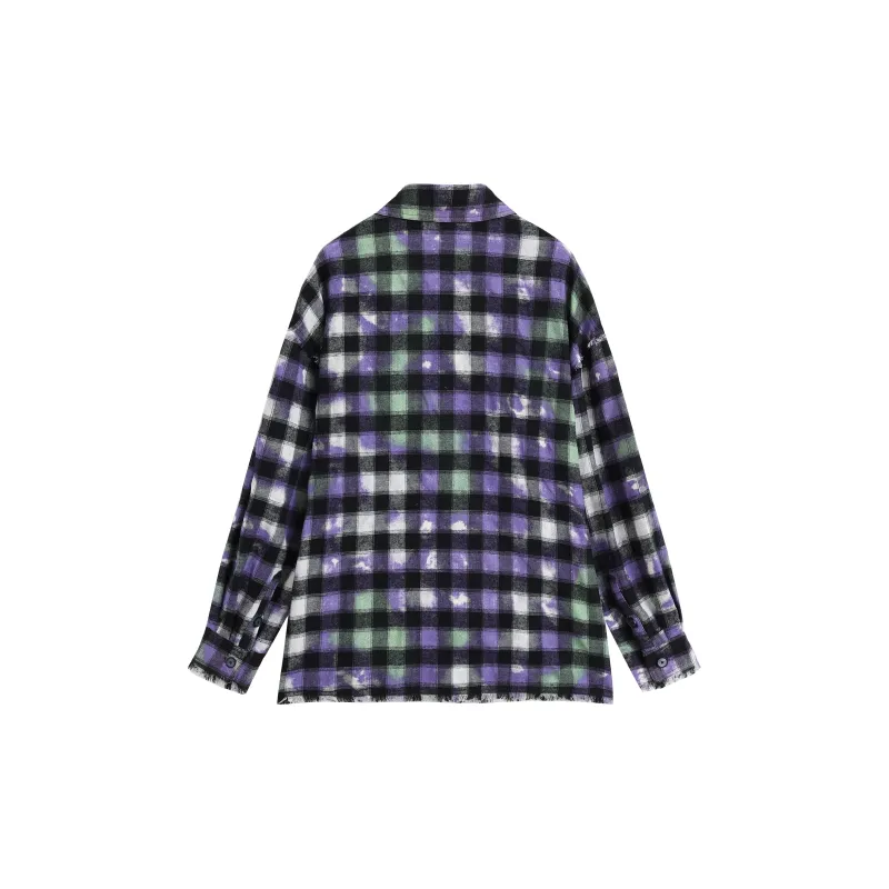 WAITINGWAVE Shirt Unisex Black And Purple Plaid-1