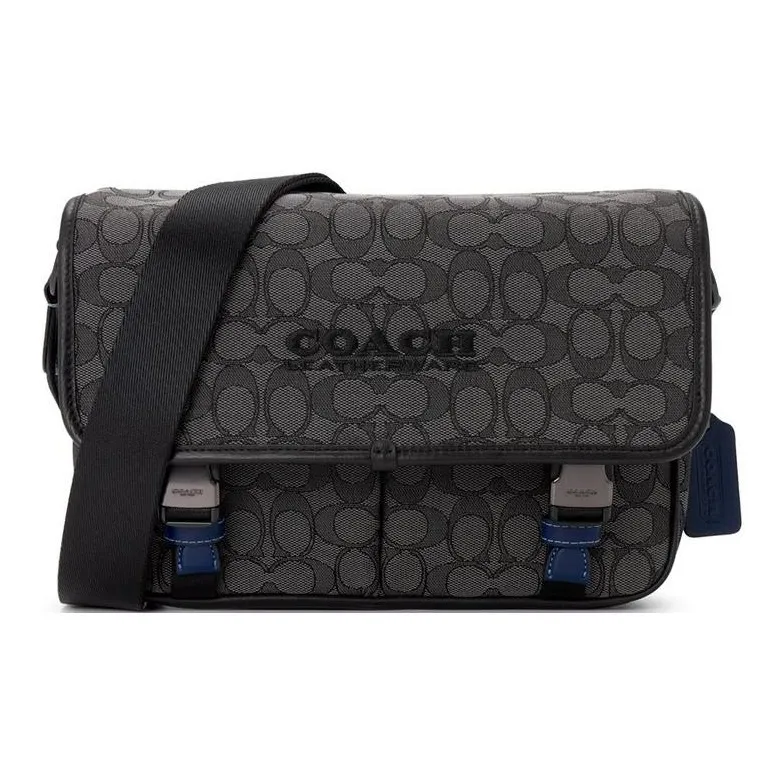COACH League Jacquard Fabric With Calfskin Messenger Bag, Shoulder Bag, Crossbody Bag Tubas Men's Black-1