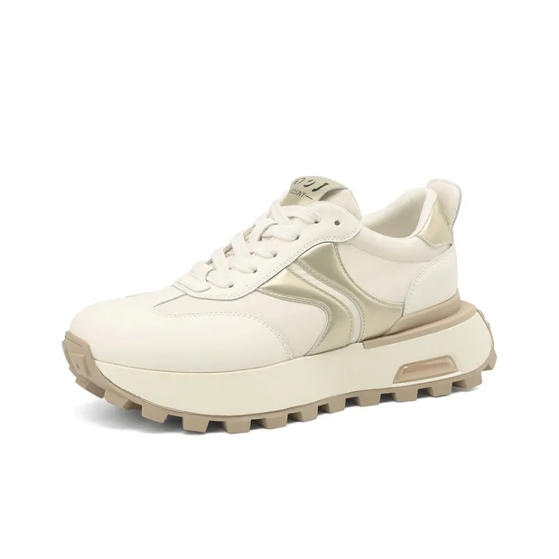 JOSINY Chunky Sneakers Women's Low Top White Gold/White Silver-1