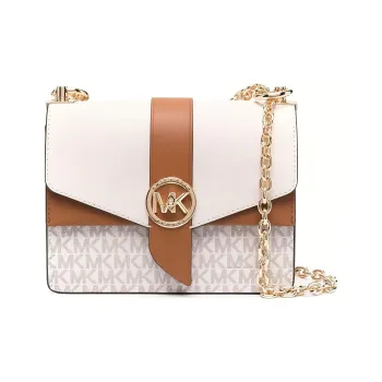 MICHAEL KORS Leather Envelope Bag, Shoulder Bag, Crossbody Bag Small Size Women's White & Brown