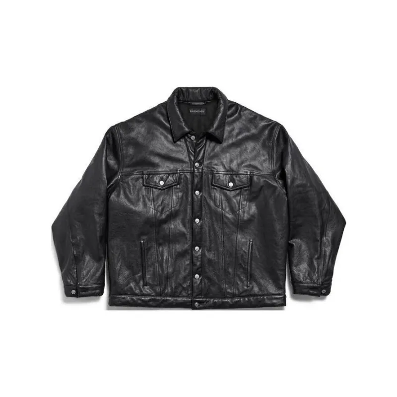 Balenciaga Leather Jacket Loose Fit Style Unisex Black-1