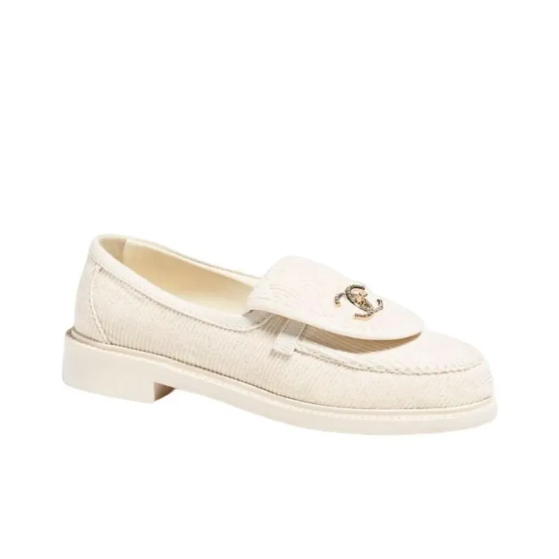 CHANEL Loafers Ivory Corduroy Women's-1