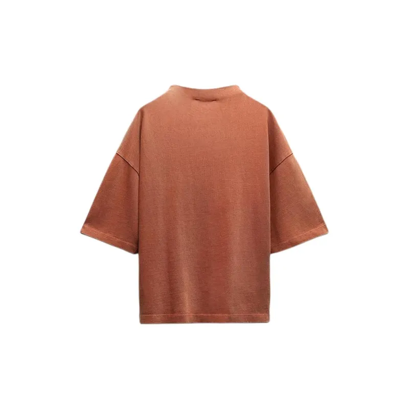 ZARA Drop Shoulder Sleeve T-Shirt Women's Brick Red-1