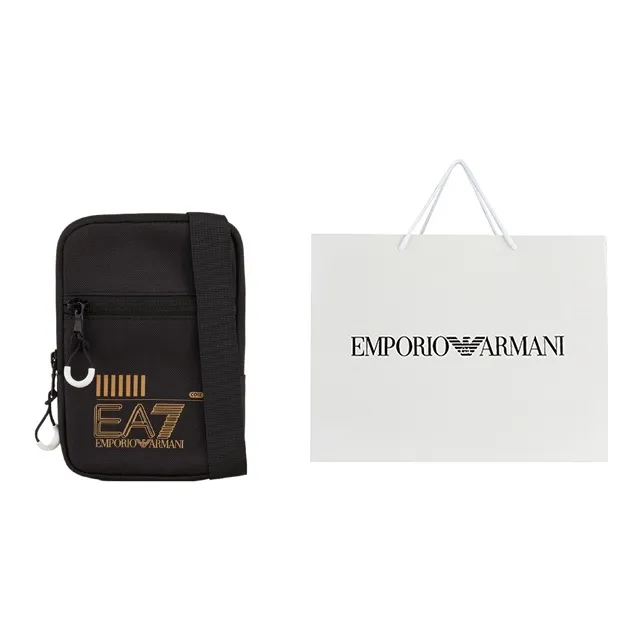 EMPORIO ARMANI Polyester Shoulder Bag, Crossbody Bag Mini Unisex Black & Gold-7