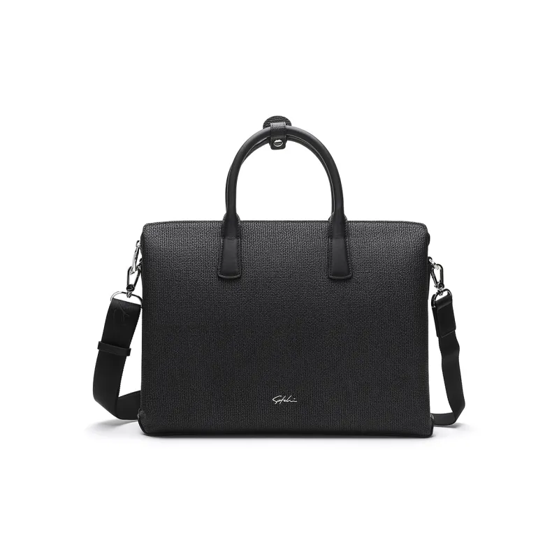 Satchi Cow Leather Handbag Large Size Men's Black-0