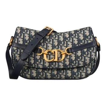 DIOR Oblique Printed Fabric Shoulder Bag Crossbody Bag Small Size Women's Blue
