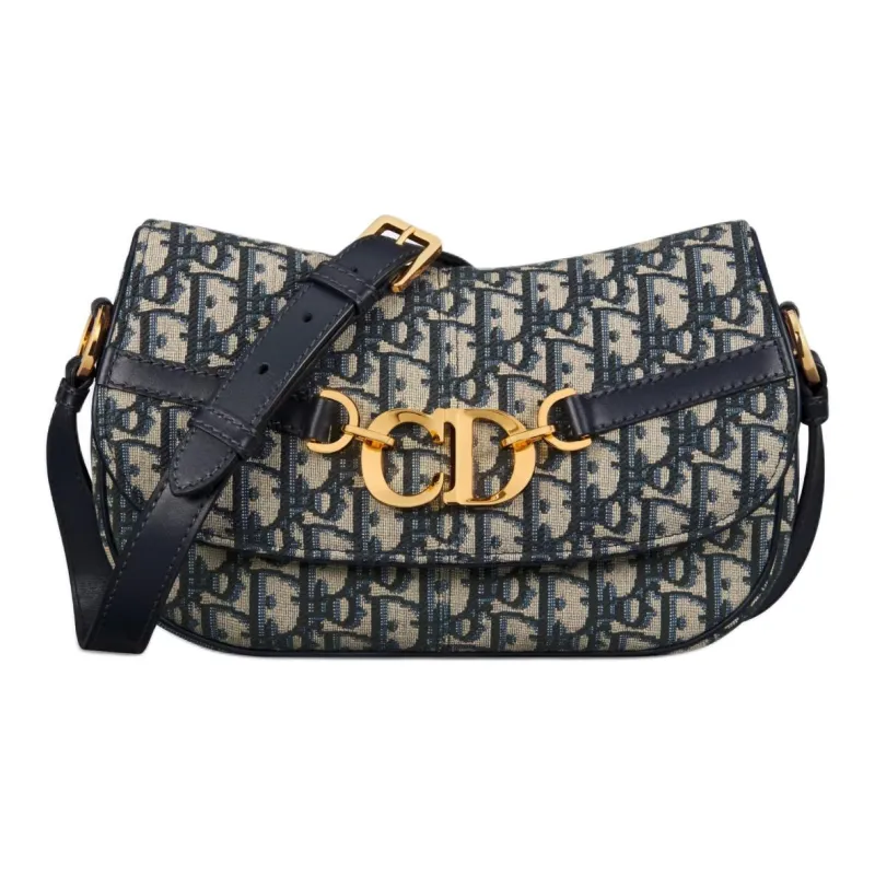 DIOR Oblique Printed Fabric Shoulder Bag Crossbody Bag Small Size Women's Blue-0