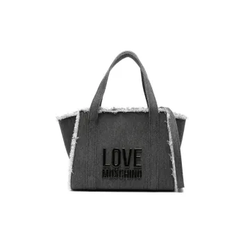LOVE MOSCHINO Cotton Tote Bag, Shopping Bag, Shoulder Bag, Handbag Women's Black & Gray