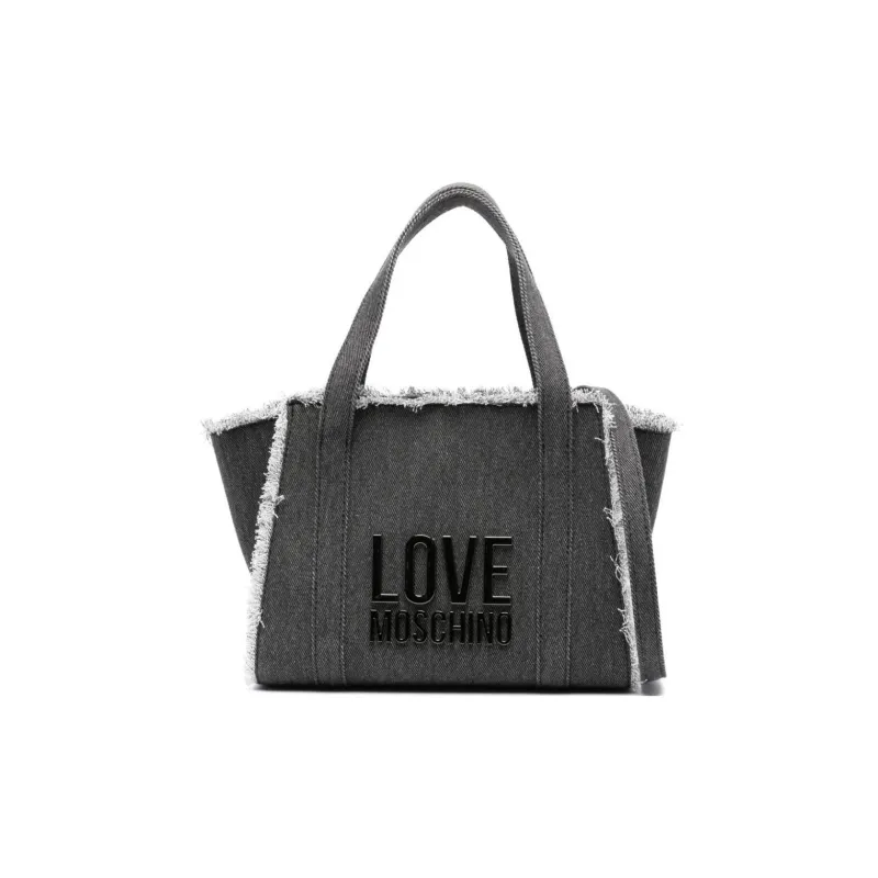 LOVE MOSCHINO Cotton Tote Bag, Shopping Bag, Shoulder Bag, Handbag Women's Black & Gray-0