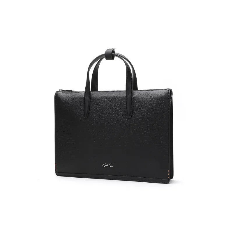 Satchi Top Grain Cow Leather Handbag Official Bag Regular Men's Black-1