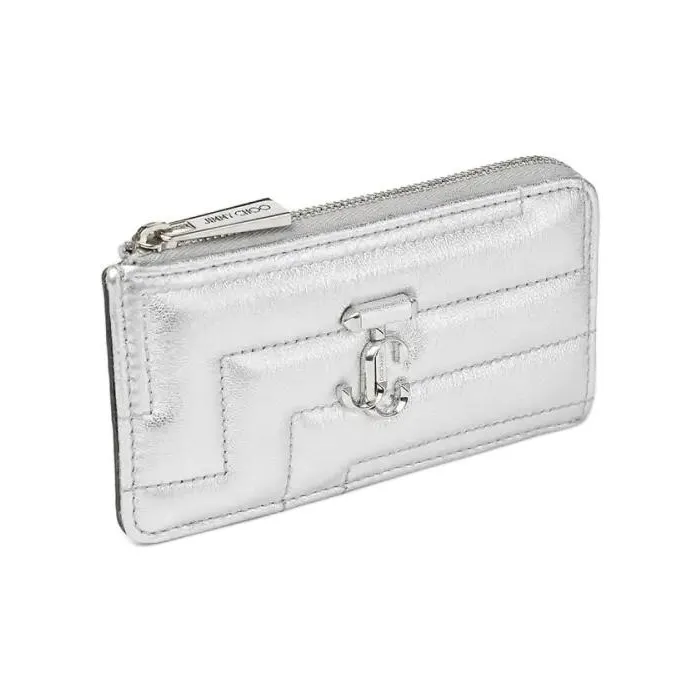 Jimmy Choo Leather Card Clip Card Holder Women's Silver-1