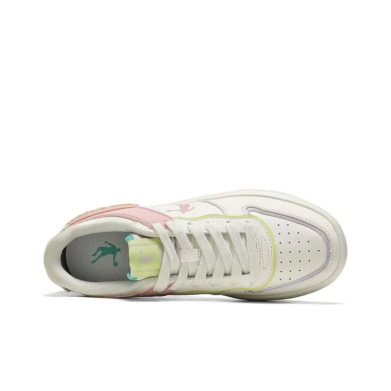 QIAODAN Durable Breathable Low Top Skateboard Shoes Women's White Pink-3