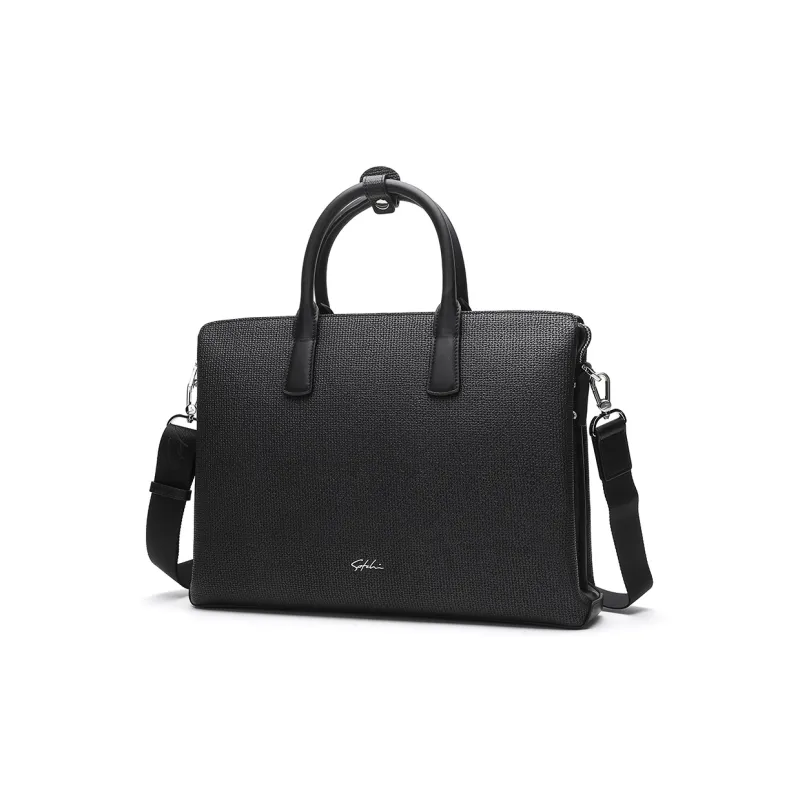 Satchi Cow Leather Handbag Large Size Men's Black-1