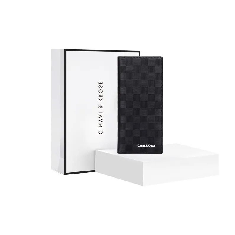 Simvay Clos Cow Leather With Synthetic Leather Long Coin Purse Clutch ID Holder Money Clip Regular Men's Black-0