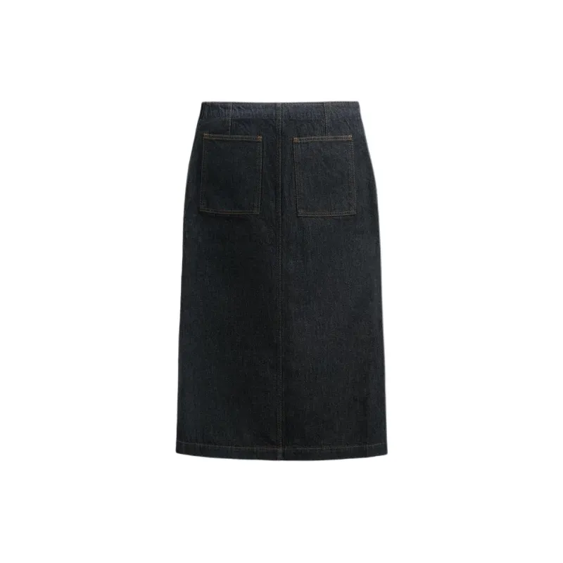 ZARA Denim Long Skirts Women's Black-1