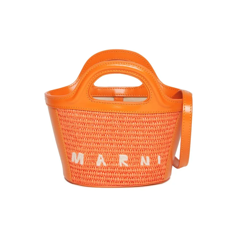 MARNI TROPICALIA Leather With Cotton Shoulder Bag, Crossbody Bag, Handbag Mini Kids' Carrot Orange-0