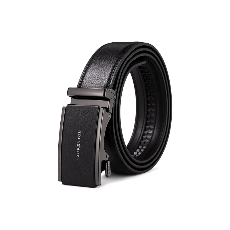 Old Man's Head Niche Design Advanced Matte Business Cow Leather Leather Belts Men's Black 3.5cm Width-0