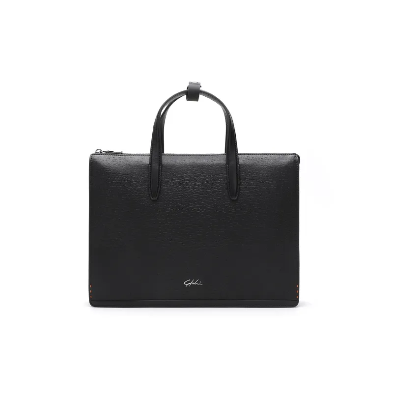Satchi Top Grain Cow Leather Handbag Official Bag Regular Men's Black-0