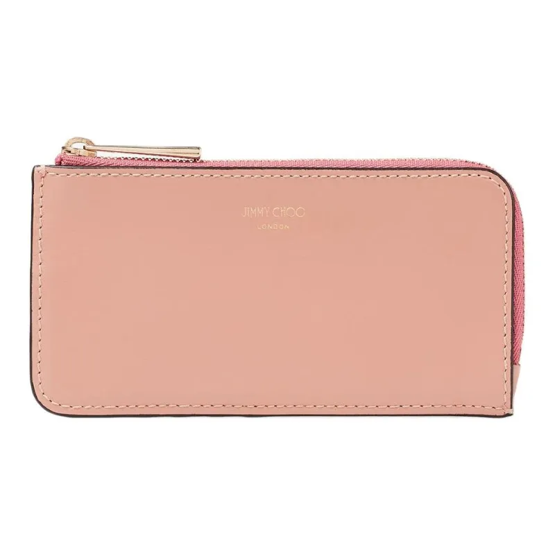 Jimmy Choo Calfskin Card Clip Card Holder Women's Ballet Pink Candy Pink And Light Gold-0