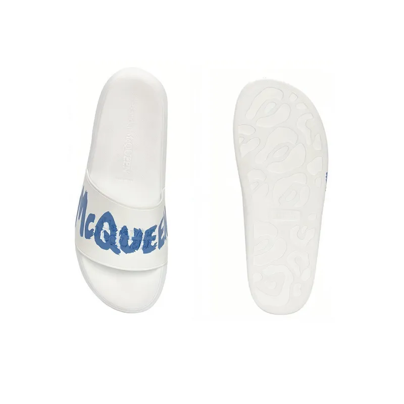 Alexander McQueen Graffiti Quiet Slide Slippers Men's White-4
