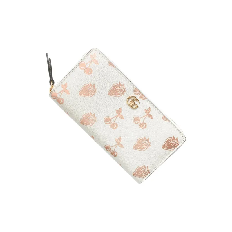 GUCCI GG Marmont Grained Leather Wallet Women's Cream White Multicolor-0