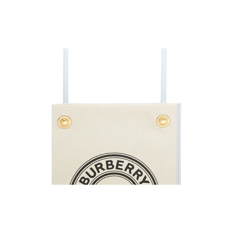 Burberry Cotton With Leather Shoulder Bag Crossbody Bag Small Size Women's White-3