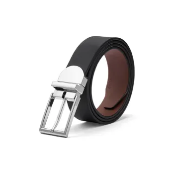 Ecco Pointed Toe With Tail And Front Embossed Brand Logo, Pin Buckle Leather Belts Men's Black