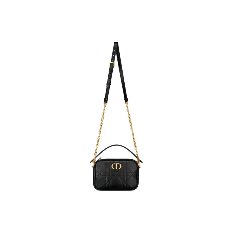 DIOR Caro Cow Leather Camera Bag Portable Crossbody Bag Shoulder Bag Small Size Women's Black-4