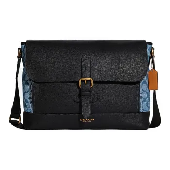 COACH Mulberry Silk Plain Weave Messenger Bag Crossbody Large Size Men's Black Patchwork Denim