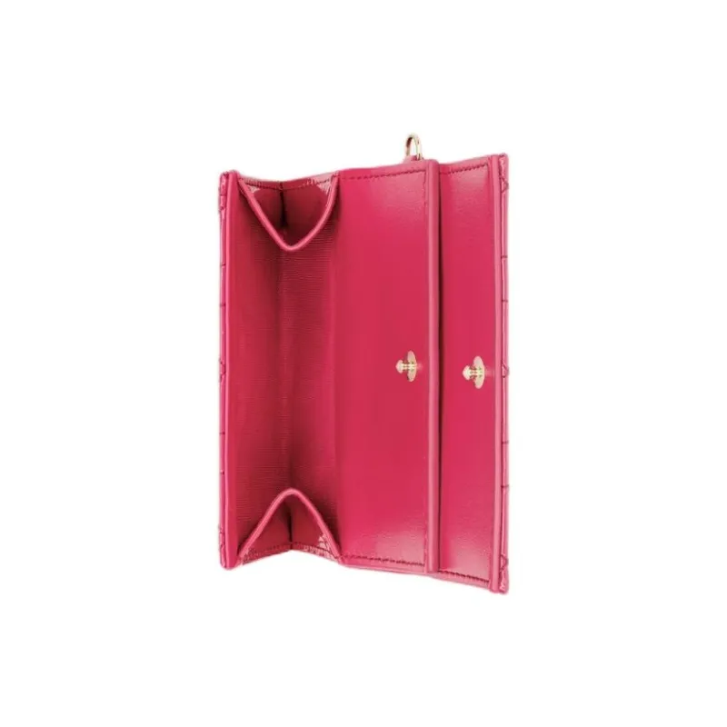 DIOR Lady Dior Patent Leather Wicker Pattern Calfskin Wallet Women's Passion Pink-3