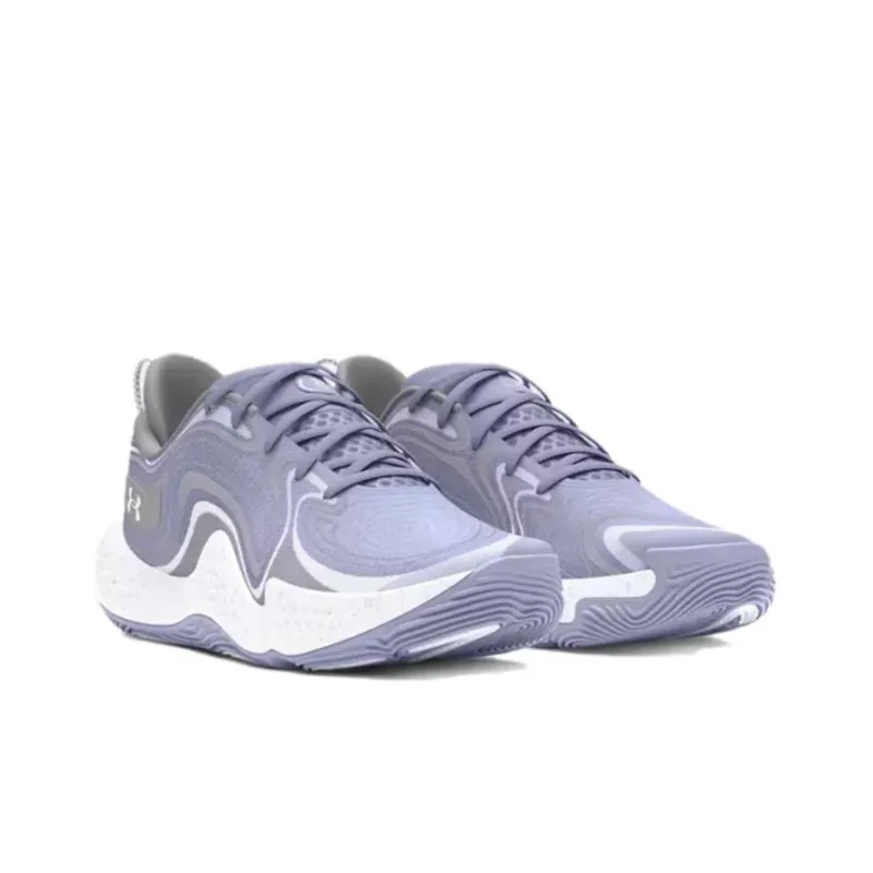 Under Armour UA Spawn 6 Anti Slip Wear Resistant Low Top Basketball Shoes Unisex White Purple-2