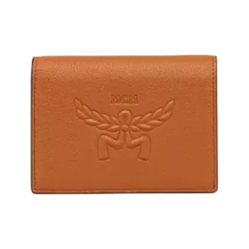 MCM Embossed Leather Wallet Mini Women's Cognac & Cognac Brandy