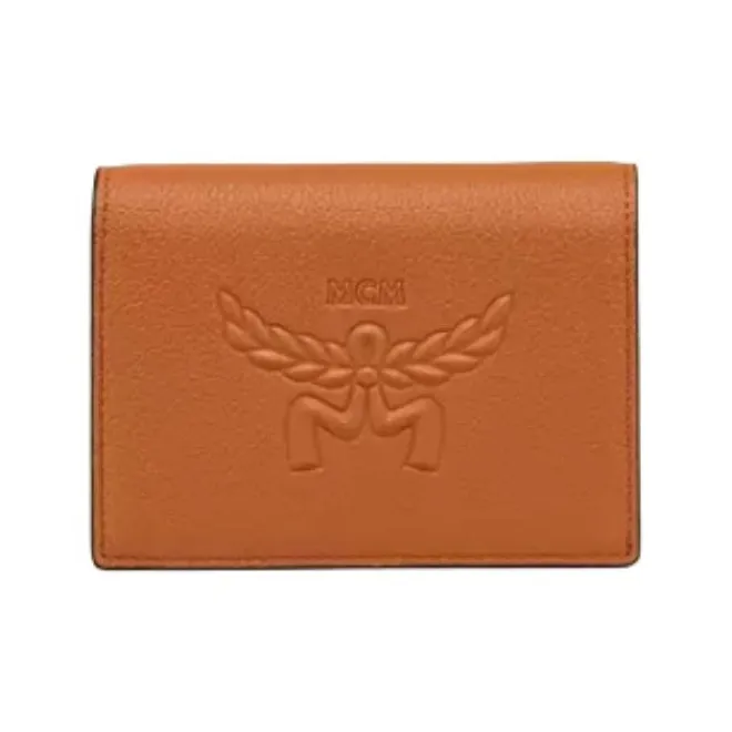 MCM Embossed Leather Wallet Mini Women's Cognac & Cognac Brandy-0