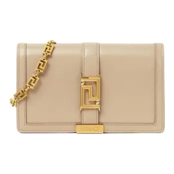 VERSACE Greca Goddess Calfskin One Shoulder Crossbody Clutches Mini Women's Beige