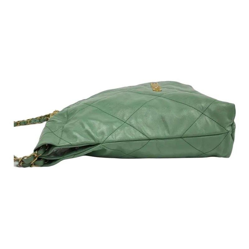 CHANEL Bright Calfskin Bucket Bag, Handbag, Shoulder Bag Medium Size Women's Green-2