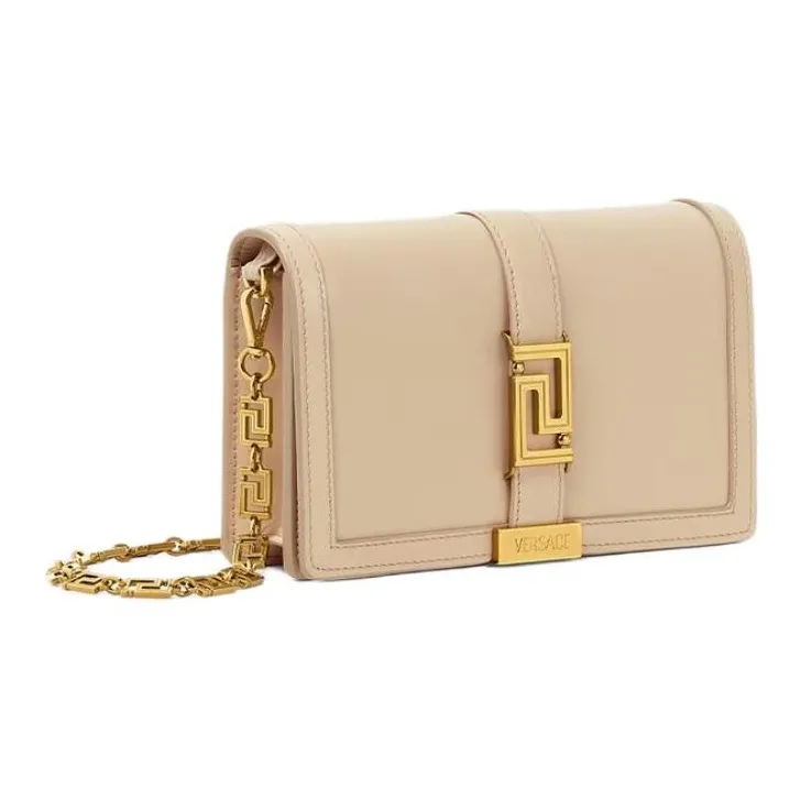 VERSACE Greca Goddess Calfskin One Shoulder Crossbody Clutches Mini Women's Beige-1