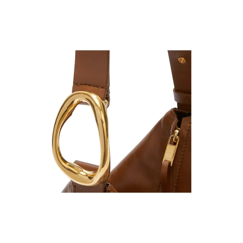 JIL SANDER Calfskin Hobo Bag, Portable Crossbody Bag, Shoulder Bag Trumpets Women's Brown-3