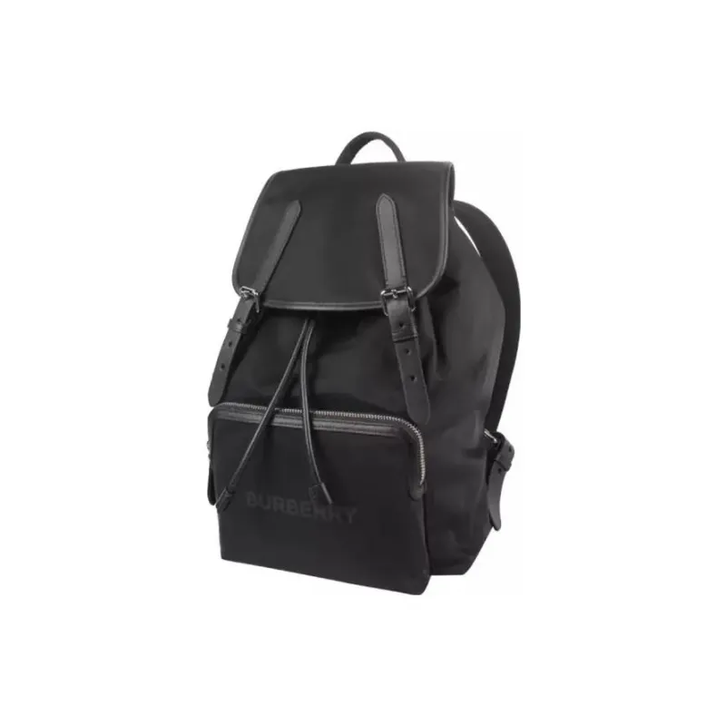 Burberry Logo Print Nylon Double Buckle Backpack Black-1