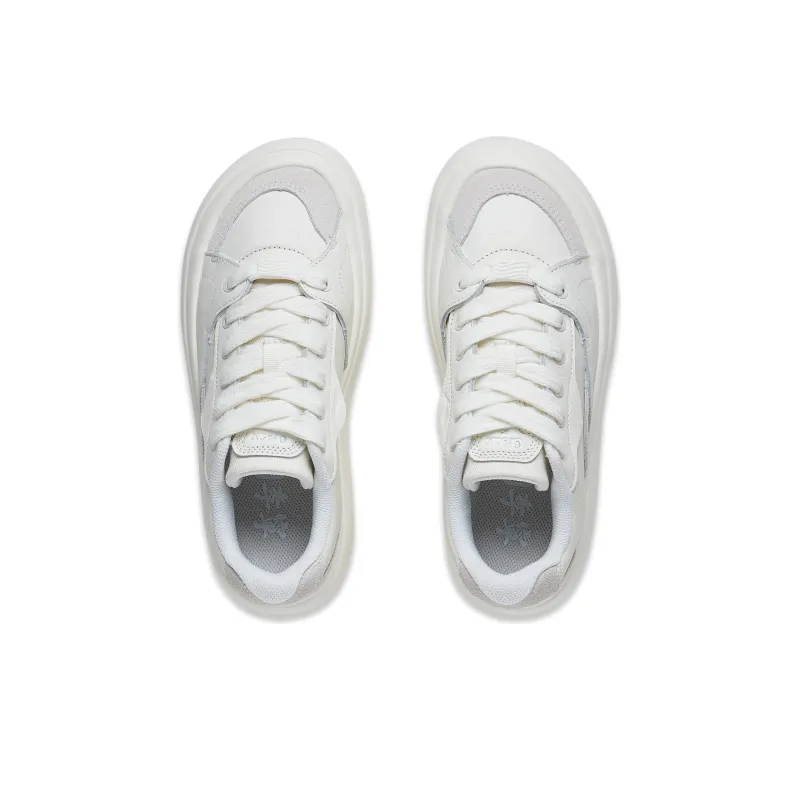 LiNing Puff Platform Anti Slip Wear Resistant Low Top Skateboard Shoes Women's Ecru-3