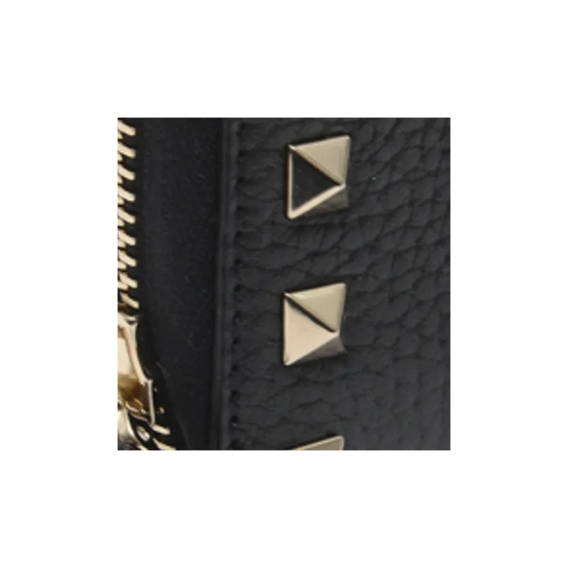 Valentino Rockstud Cow Leather Wallet Regular Women's Black-5