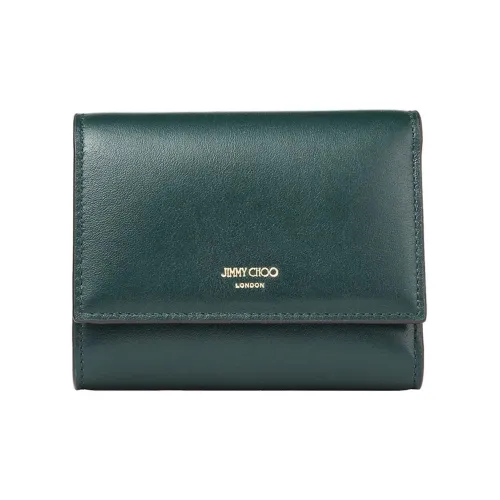Jimmy Choo Cow Leather Coin Pocket Wallets Women's Dark Green/Cookie
